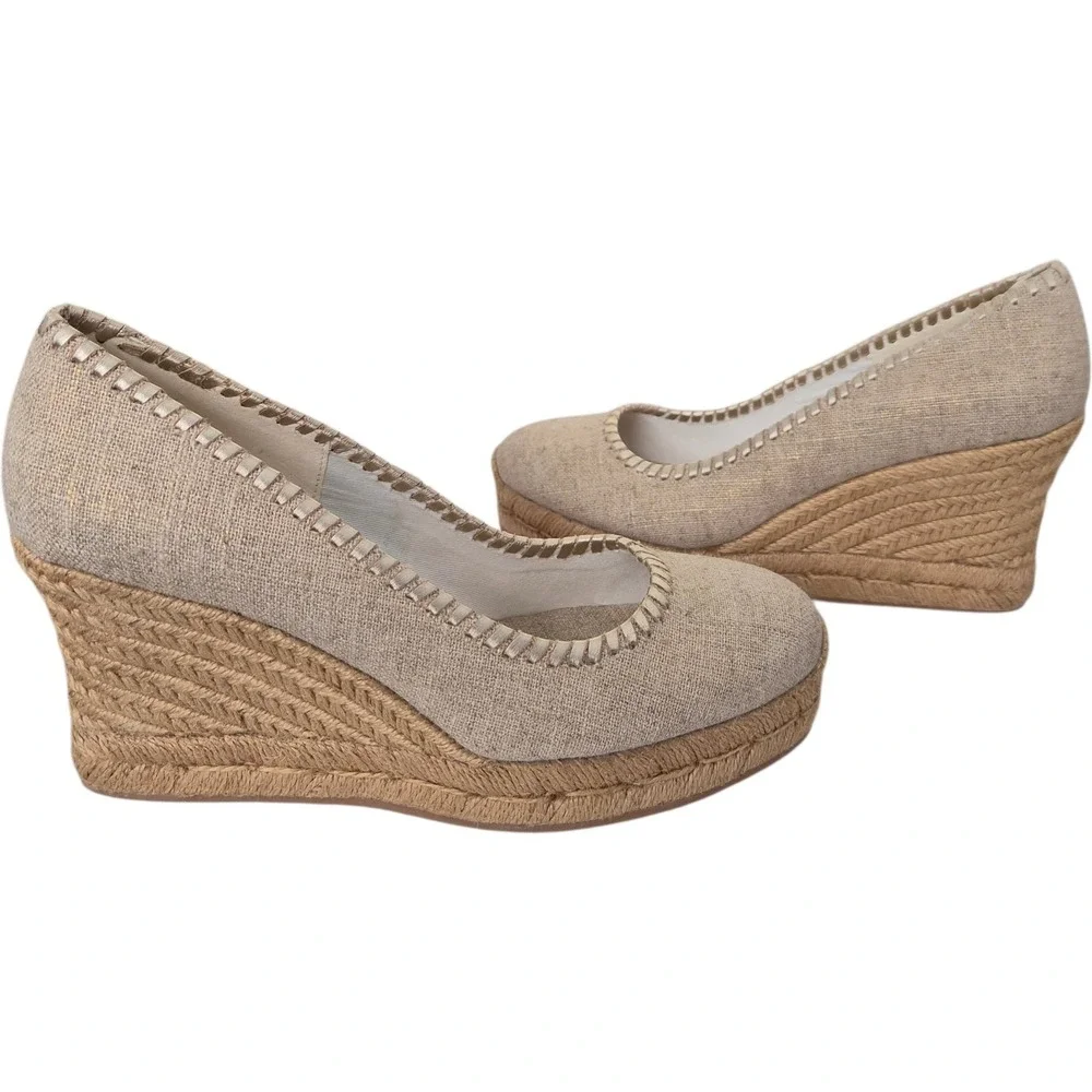 Jack Rogers‎ Linen Espadrille Wedge 7.5M Womens Neutral Platform New No Box